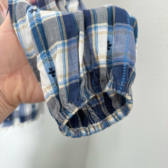 Jag Elliot Shirt with Pom Pom Detail Light Pink Soft Blue Plaid Flowy Size Large - Picture 5 of 9